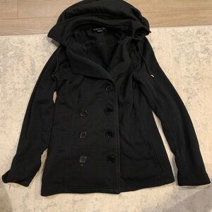 Forever 21 Black Peacoat with Hood